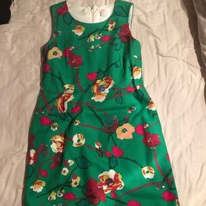 J. Crew Printed Pleated Shift Dress in Green Multi